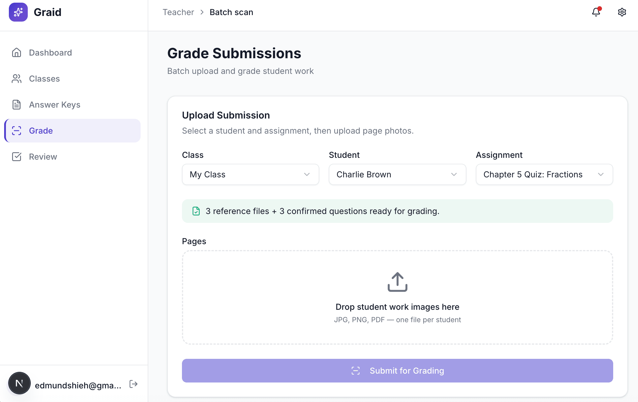 Screenshot of the student phone capture screen